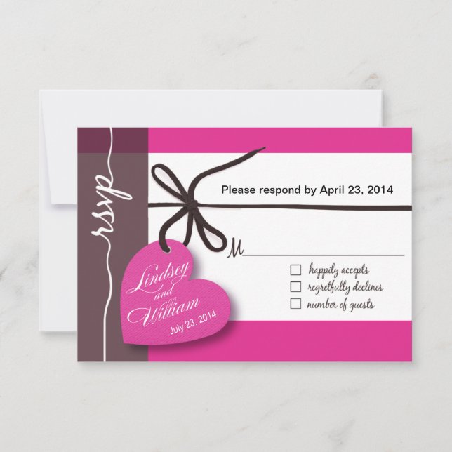 Corações RSVP 1 Resposta Fuschia (Frente)