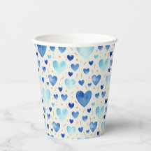 Corações Serenos em Aquarela Azul & Purpurina Dour