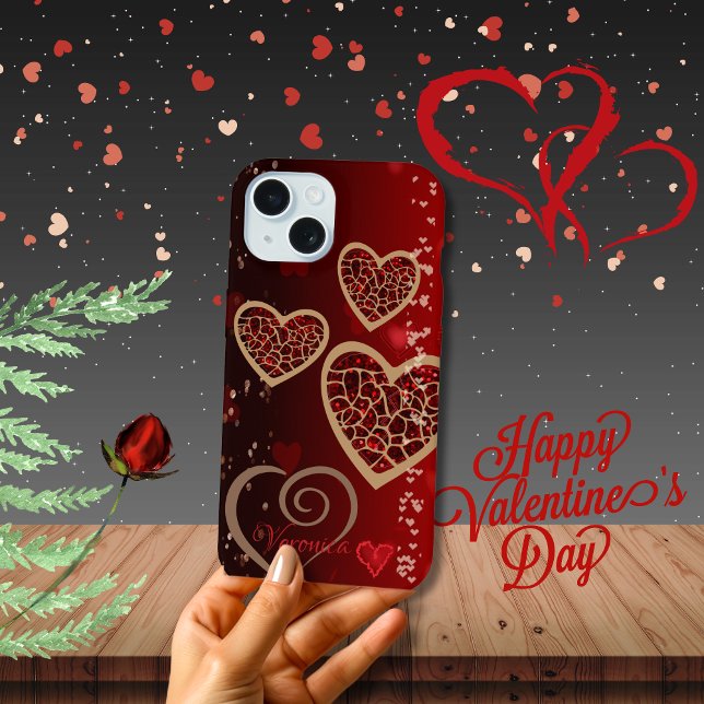 Corações Vermelhos Brilhantes (Bright Red Hearts iPhone 15 Case)