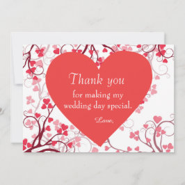 Corações vermelhos de agradecimento de casamento