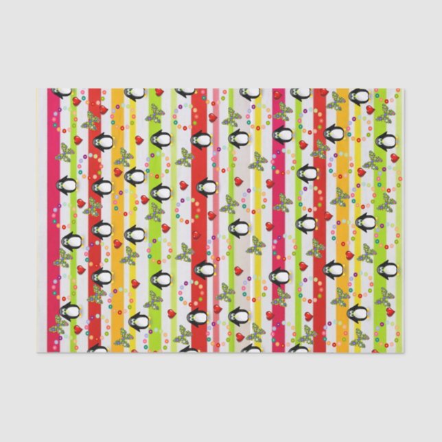 Corações Vermelhos de Stripe de Papel Tecido (Frente )