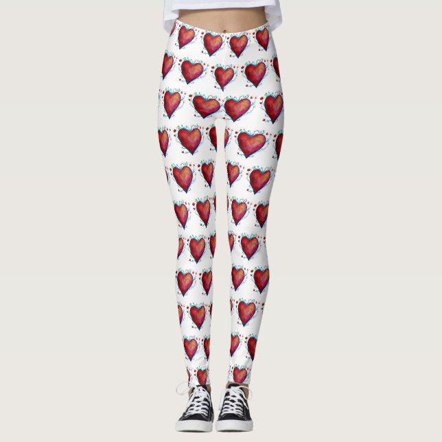 Corações Vermelhos Elegantes Leggings Personalizad (Frente)