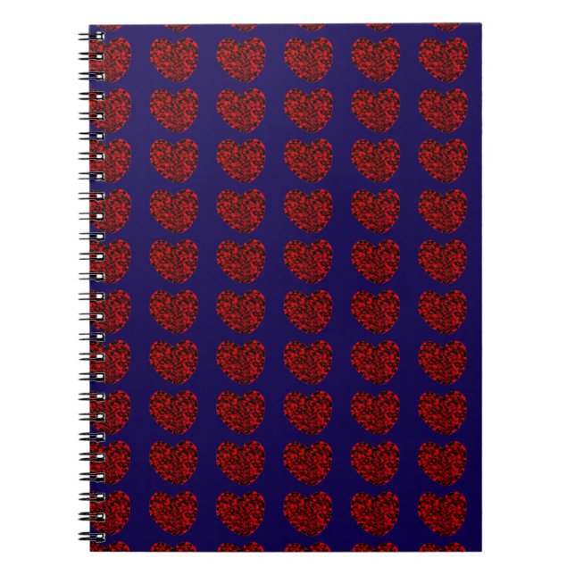 Corações Vermelhos em Caderno Espiral Azul (Frente)