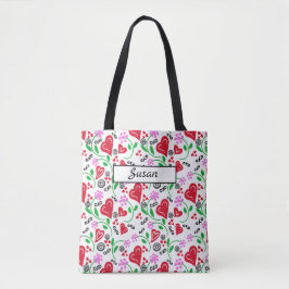 Corações Vermelhos Flores Rosa Bolsa