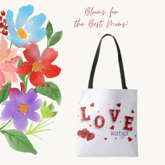Corações Vermelhos Modernos Adoram Typografia Tote