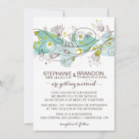 Corações Whimsical e Flores Convites para Casament