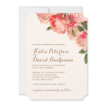 Corais Românticos em Convite Dourado para Casament