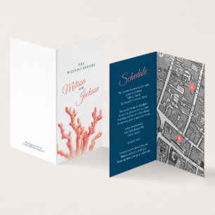 Coral aquarela mapa do casamento detalhes do coral