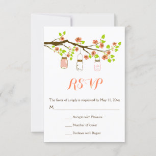 Coral cherry blossoms & mason jars casamento RSVP