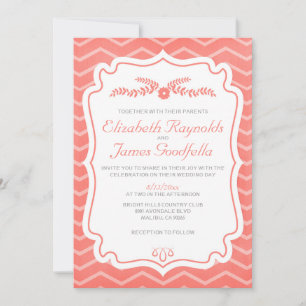 Coral Chevron Stripes Convites De Casamento