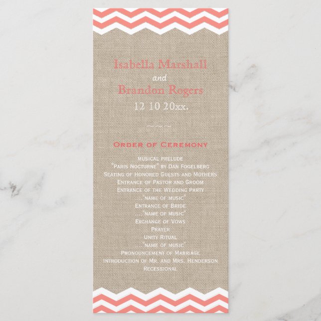 Coral Chevrons sobre o Programa de Casamento Burla (Frente)