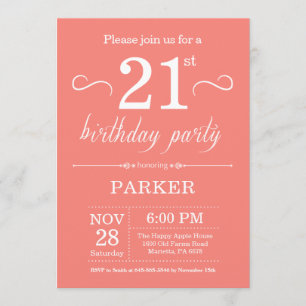 Coral de Convite de aniversário de 21 anos