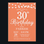 Coral de Convite de aniversário de 30 anos<br><div class="desc">aniversário de 30 anos com luzes de cordas. Fundo Coral. Mulher Lady Elegante Modern. 13 15 16º 18º 20 21 rua 30 40º 50º 80 de 60º 70 de 100º,  qualquer idade.
Para mais personalização,  clique no botão "Personalizar" e use a ferramenta design para modificar este modelo.</div>
