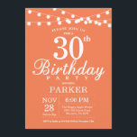 Coral de Convite de aniversário de 30 anos<br><div class="desc">aniversário de 30 anos com luzes de cordas. Fundo Coral. Mulher Lady Elegante Modern. 13 15 16º 18º 20 21 rua 30 40º 50º 80 de 60º 70 de 100º,  qualquer idade.
Para mais personalização,  clique no botão "Personalizar" e use a ferramenta design para modificar este modelo.</div>