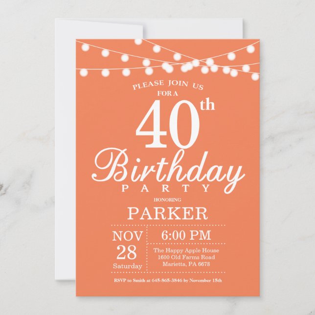 Coral de Convite de aniversário de 40 anos (Frente)