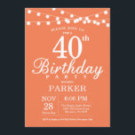 Coral de Convite de aniversário de 40 anos<br><div class="desc">aniversário de 40 anos com luzes de cordas. Fundo Coral. Mulher Lady Elegante Modern. 13 15 16º 18º 20 21 rua 30 40º 50º 80 de 60º 70 de 100º,  qualquer idade.
Para mais personalização,  clique no botão "Personalizar" e use a ferramenta design para modificar este modelo.</div>