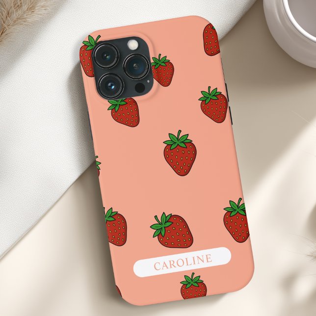 Coral de Morango Personalizado (Custom Strawberry Case-Mate Coral iPhone Case with your Name or Text)