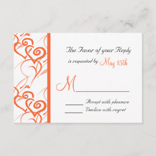Coral Double Hearts Swirls Vines Casamento RSVP