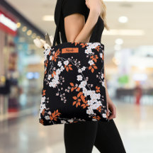 Coral e Black Floral Tote Bag personalizado