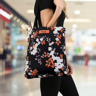 Coral e Black Floral Tote Bag personalizado