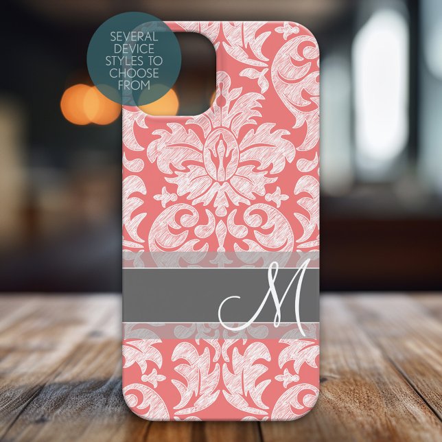 Coral e Cinzas de Cor damasco moderna (Personalized Phone Case)