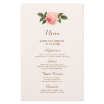 Coral e Dourado Menu Casamento
