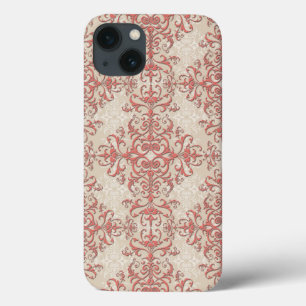 Coral e Floral Branco Antigo Estilo Damasco Arte