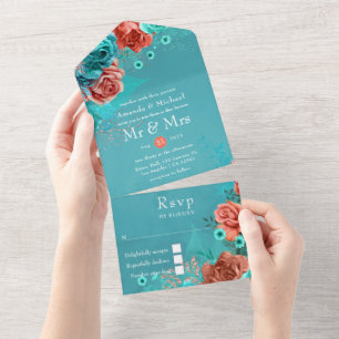 Coral e Teal Floral Wedding