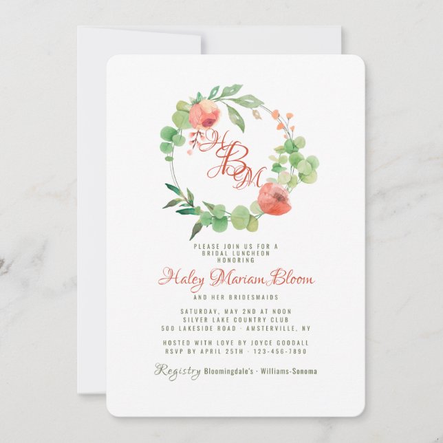 Coral Essence Bridal Luncheon Chá Convite (Frente)