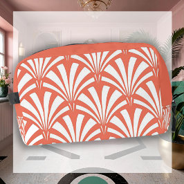 Coral Fizz and White Fans Art Deco Toiletry Bag