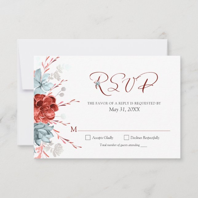 Coral Floral Wedding RSVP (Frente)