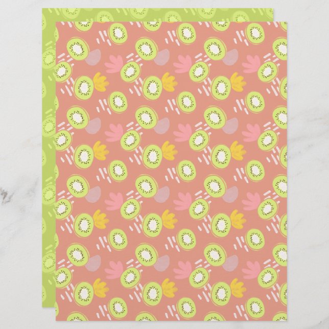 Coral Kiwi Scrapbook Paper (Frente/Verso)