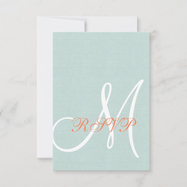 Coral Mint Green Linen Rustic Wedtic RSVP Card (Frente)