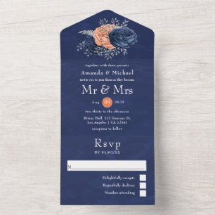 Coral, Navy e Floral Prata Casamento Tudo Em Um I