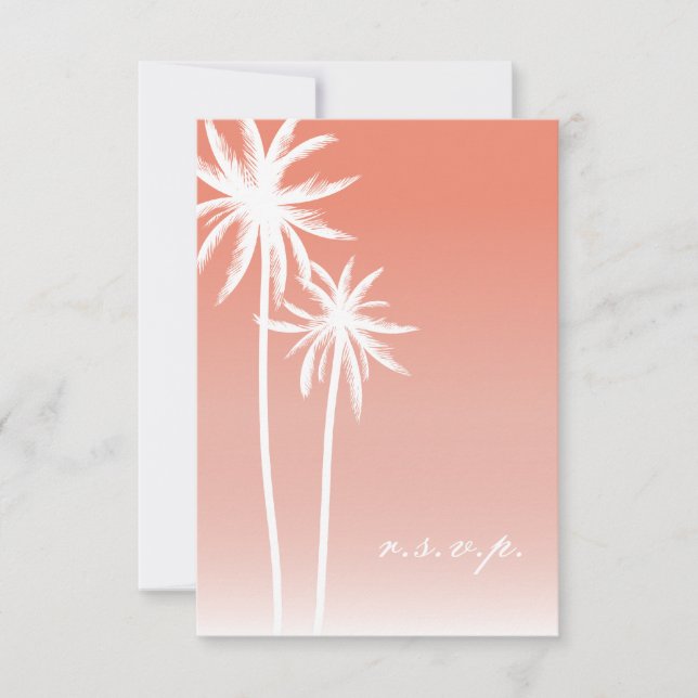 Coral Ombré Palm Trees Beach Weding RSVP (Frente)