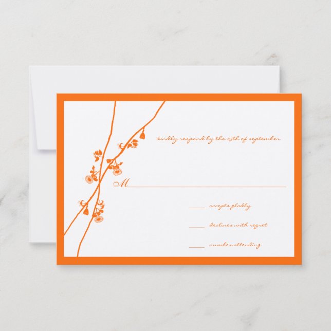 Coral Orange Ochre Boho Floral Branch Wedding RSVP (Frente)