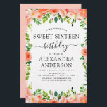 Coral Orçamental Peach Floral Sweet Sessenta Anive<br><div class="desc">Coral de Orçamento,  Peach e branco Floral e Eucalyptus Greenery Primavera botânico ou Summer Pastel Sweet Sesseis (16º) Convites de Celebração de Festas de aniversário - inclui uma bela e elegante tipografia de escrita com flores botânicas modernas e verde para a celebração especial de Aniversário.</div>