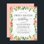 Coral Orçamental Peach Floral Sweet Sessenta Anive<br><div class="desc">Coral de Orçamento,  Peach e branco Floral e Eucalyptus Greenery Primavera botânico ou Summer Pastel Sweet Sesseis (16º) Convites de Celebração de Festas de aniversário - inclui uma bela e elegante tipografia de escrita com flores botânicas modernas e verde para a celebração especial de Aniversário.</div>
