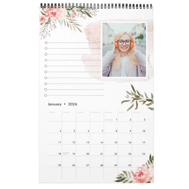 Coral Peach Floral | 12 Calendário de Fotografias  (Jan 2026)