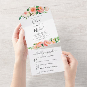 Coral Peach Floral Flowers Casamento RSVP