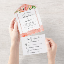 Coral Peach Floral Flowers Casamento RSVP