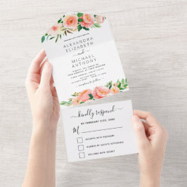 Coral Peach Floral Flowers Que Se Casam Em Uma Inv