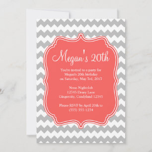 Coral Quatrefoil Chevron Convite Aniversário