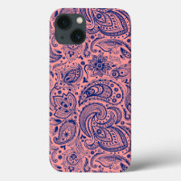 Coral-Red & Blue Vintage Floral Paisley Patterno