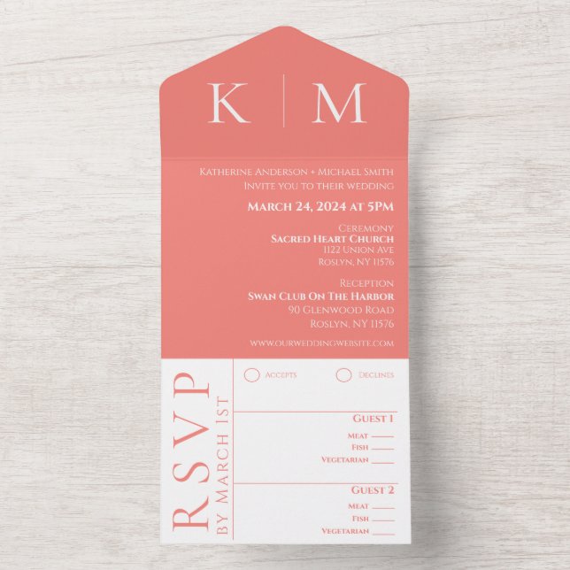 Coral rosa e Monograma-Casamento-Branco- (Interno)