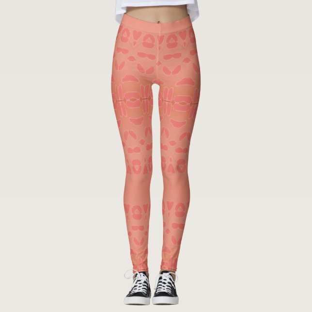 Coral Rosa Padrado Leggings Damas (Frente)
