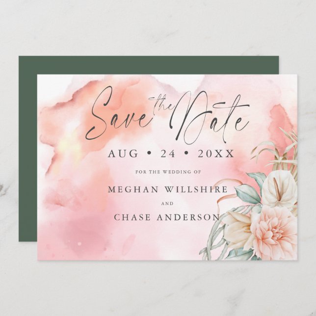 Coral Rosa Watercolor Floral (Frente/Verso)