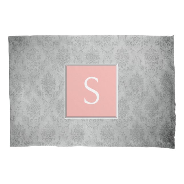 Coral Vintage Damask Monograma Pillowcase (Frente)