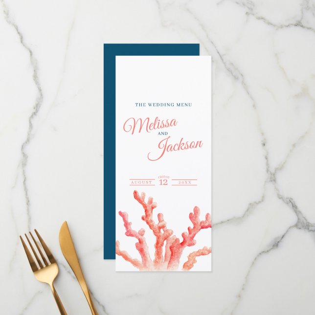 Coral vivo, cor d'água, menu azul de laranja de ca (Frente/Verso In Situ)