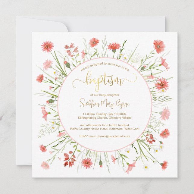 Coral Wildflower Baptism Anúncio Dourado Font (Frente)